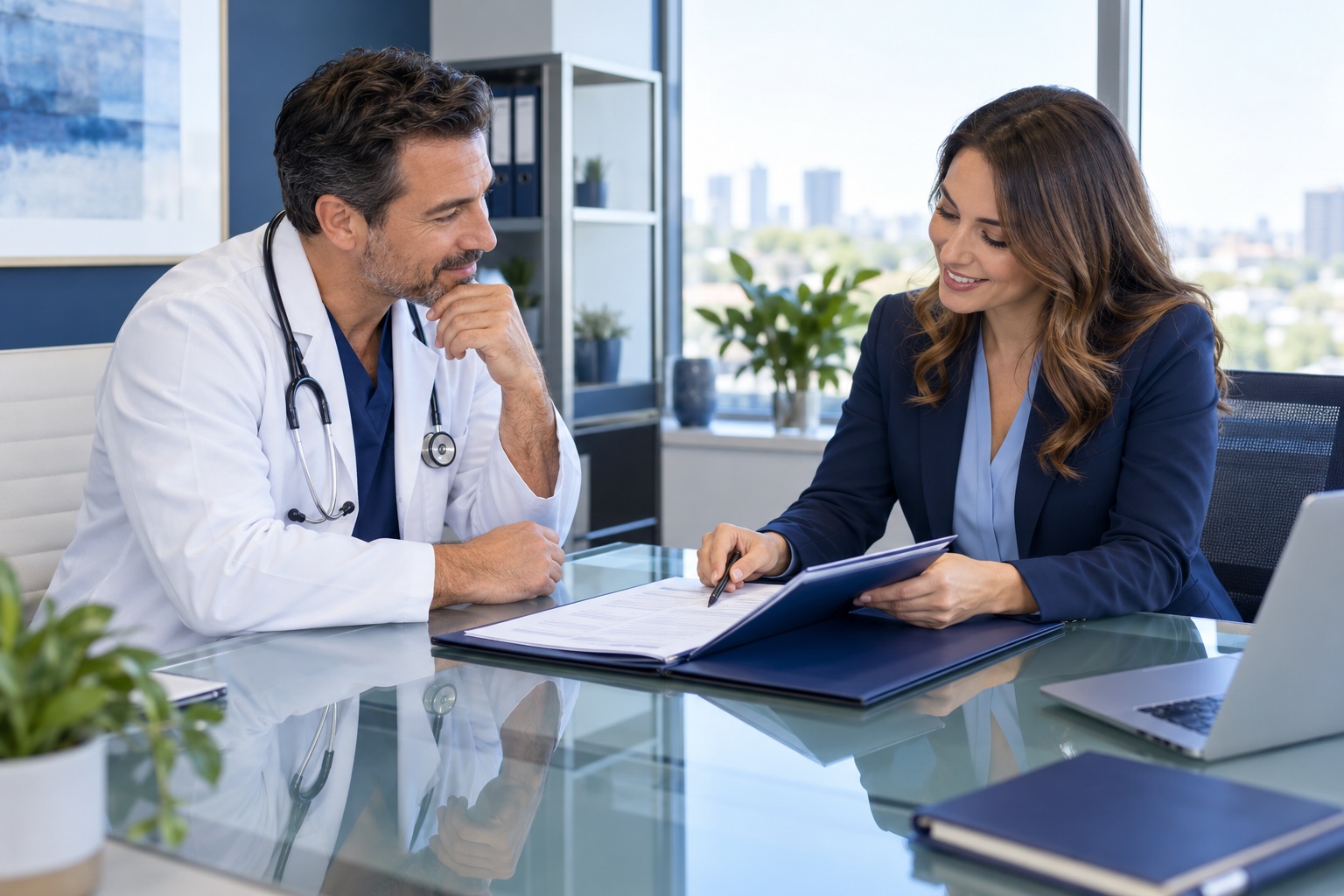 Physician meeting with a provider enrollment coordinator