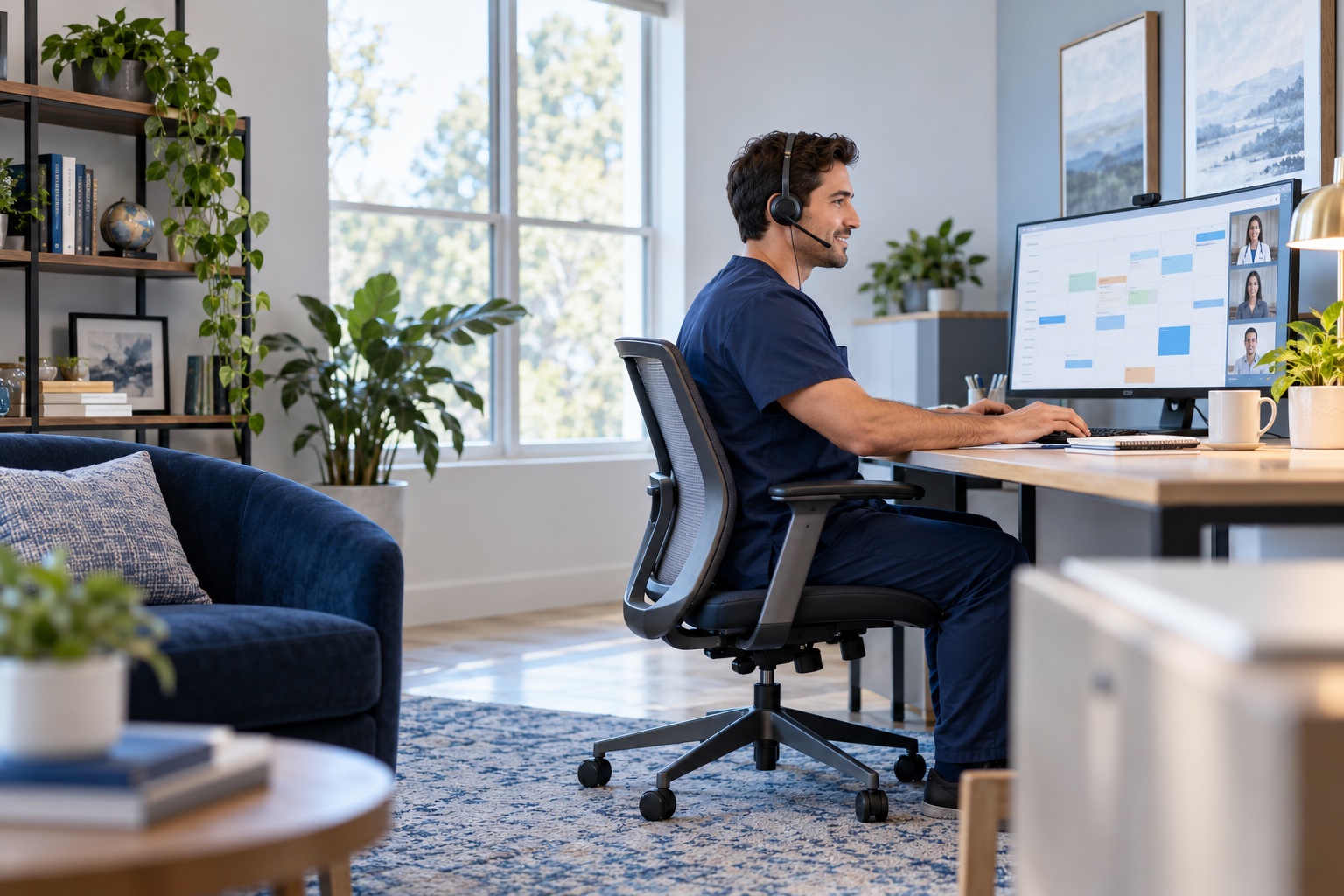Virtual medical assistant coordinating a practice remotely